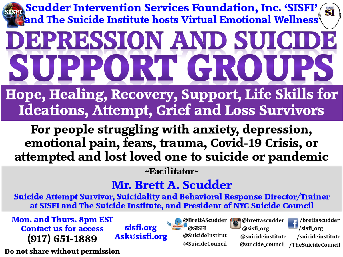 Hosting my Virtual #Depression #Suicide Support Groups Mon/Thurs 8pm to address increasing #MentalHealth and psychological impacts from #Covid19 #Coronavirus, loss, lockdown, life changes. Safe, nonjudgmental, unprejudiced space to express, release, support. #TheSuicideNetwork