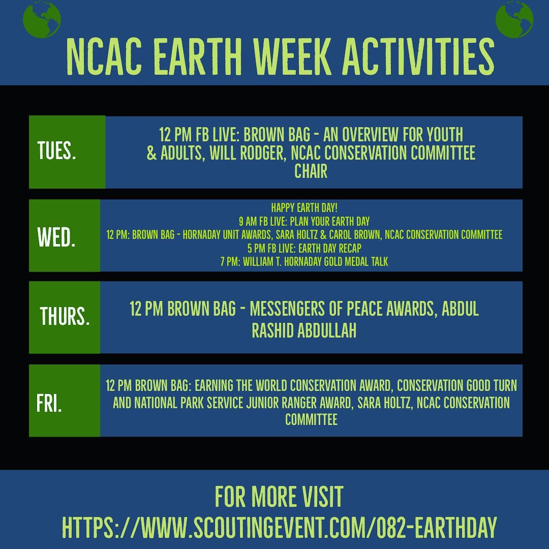 ncacSTEM's tweet image. Happy Earth Week! The #myNCAC Conservation Committee has some fantastic opportunities for you to celebrate the 50th anniversary of #EarthDay #NCACEarthWeek #EarthWeek  cc: @NCACBSA