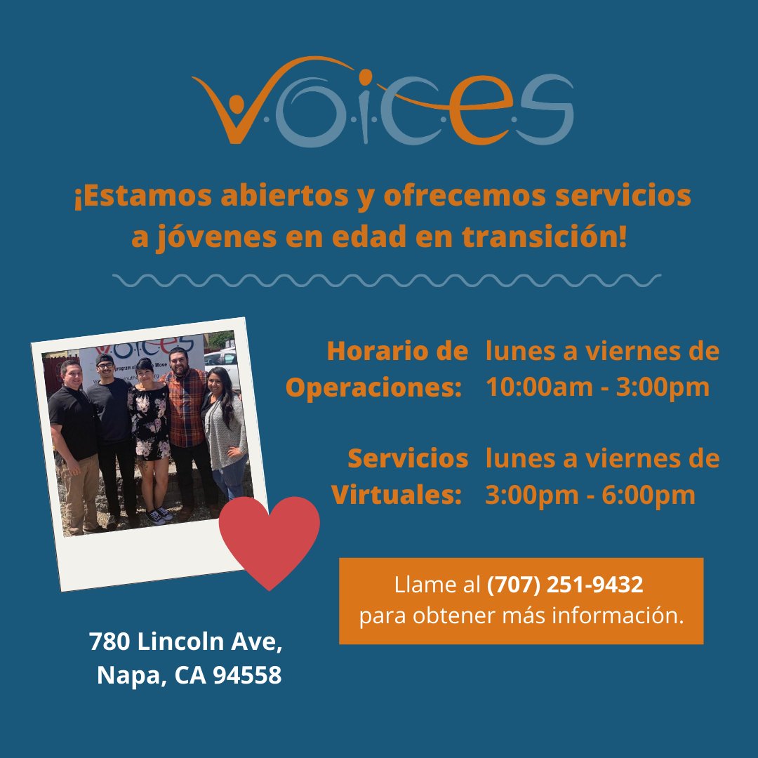 ¡Estamos abiertos y ofreciendo servicios a jóvenes en edad en transición! Ofrecemos comida, higiene, tecnología, asistencia para aplicar a beneficios, referencias y uso de lavadora y secadora durante horas de servicio. También ofrecemos servicios virtual.