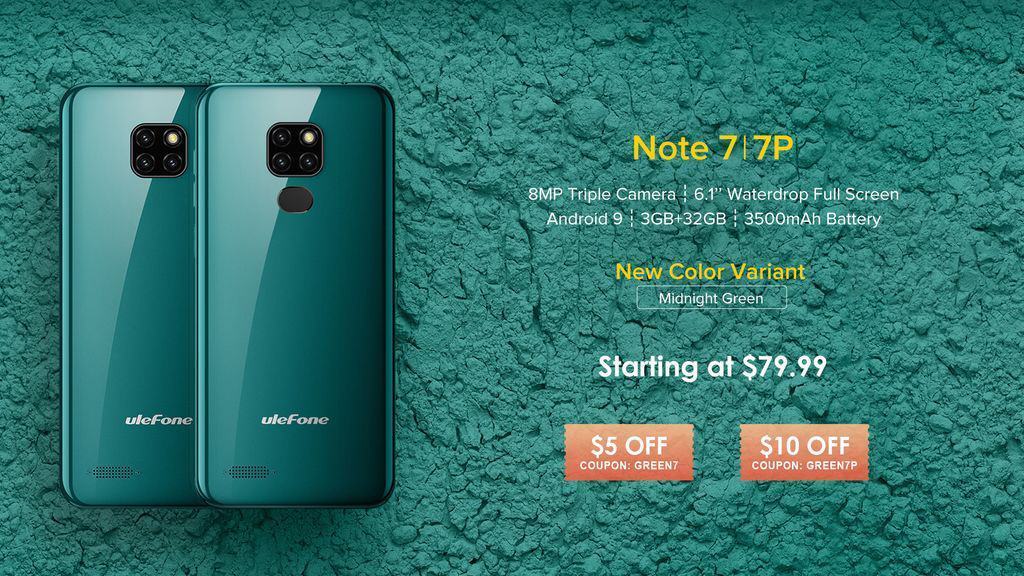 Gizchina's tweet photo. New Midnight Green color for Ulefone Note 7 goes on sale #UlefoneNote7 #greenvariant https://t.co/P4BYtShc4O https://t.co/08tm3fdqnu