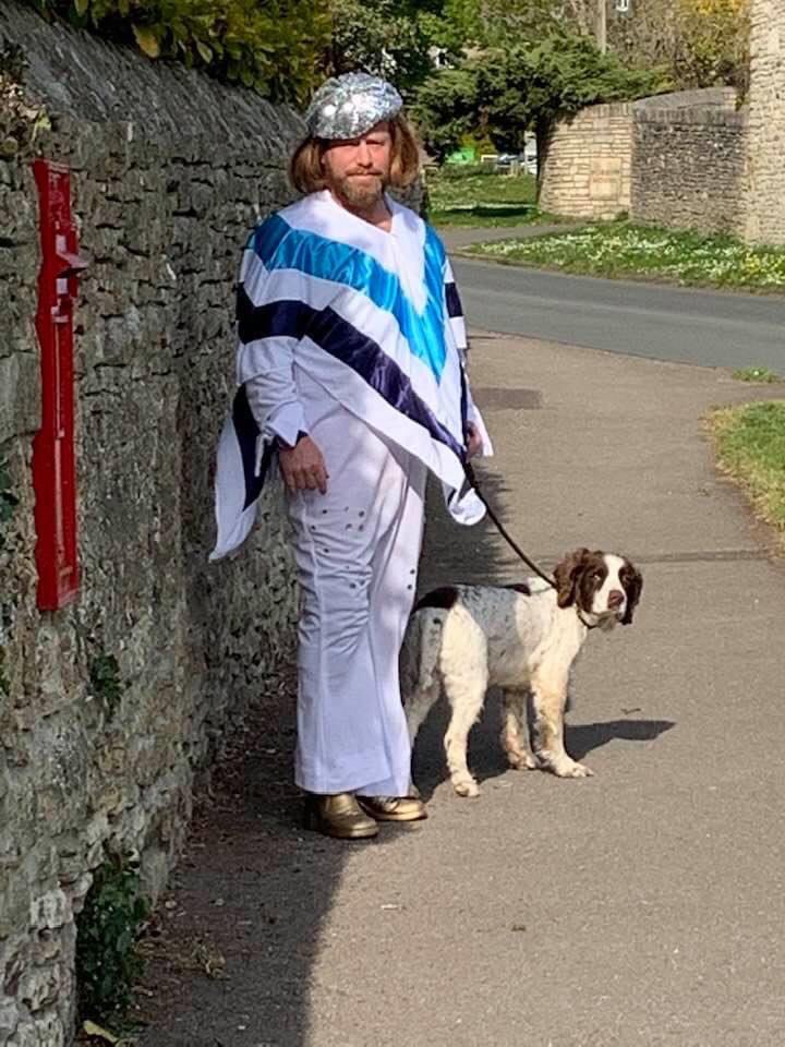 Steve’s rather fetching ABBA tribute for today’s dog walk  (Apologies if you’re bored of this now, I look forward to his daily effort).