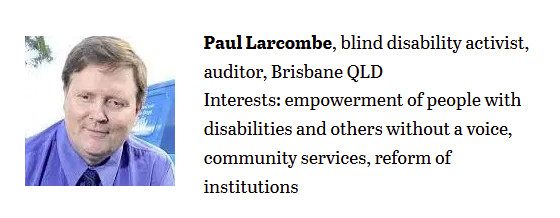 4/ Disappointingly, Paul Larcombe, who purports to be a blind disability activist, who I cannot find on Twitter. My friend said she got drunk with him and his dog once. Paul says he wants to empower the cripples. This will be hard if the cripples are dead, Paul. Really truly.