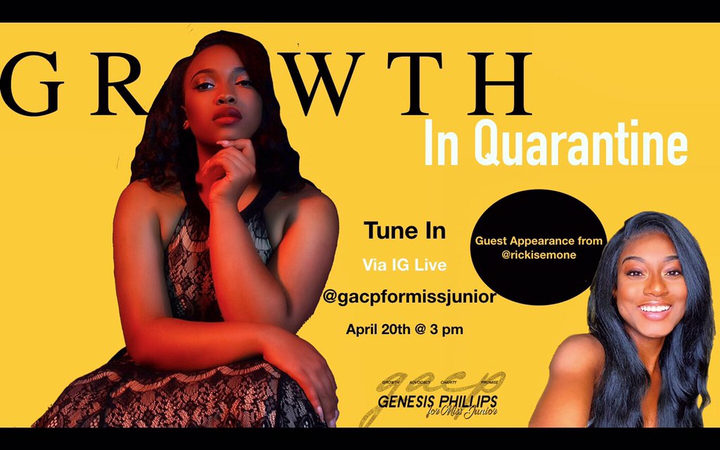 gacp__'s tweet photo. Let’s start Monday of with a Growth In Quarantine, discussing how we can continue growing in the midst of this pandemic. With special guest appearance from @ricki_semone
#CarrytheName #CarrytheCrown #CrownGACP #olebamastatespirit #myasuelections https://t.co/KG7LRAh6P0