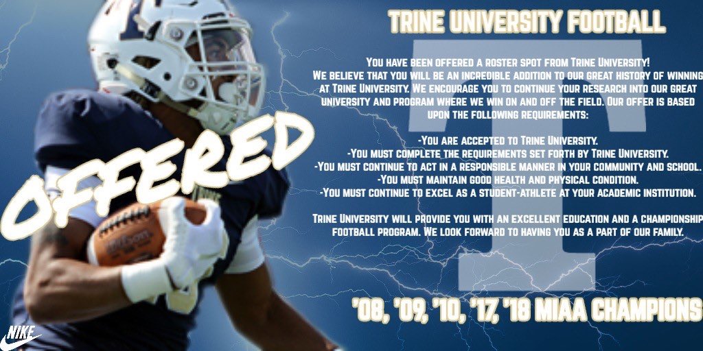 _kai_RB's tweet photo. Blessed to say I have earned my 1st offer from Trine University! @GFelton_1 @CoachAlstonOL @CoachAbbs  @Giavanni_Ruffin  #TrineFB https://t.co/FDUCoHCneW