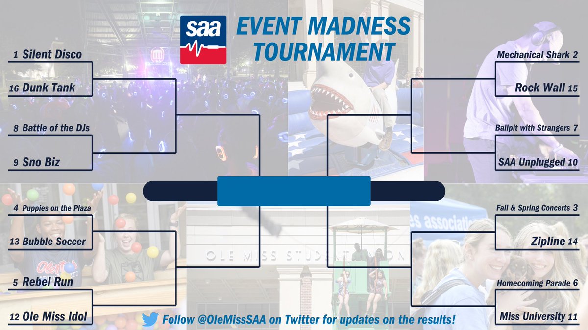 Quarantine has us reminiscing on some of our favorite events of the year. So we’re wondering - which ones are you excited for?

It’s time for the SAA Event Madness Tournament!

During Landshark Week, we’ll be narrowing down the bracket until we find the champion! 

Rd. 1 below!