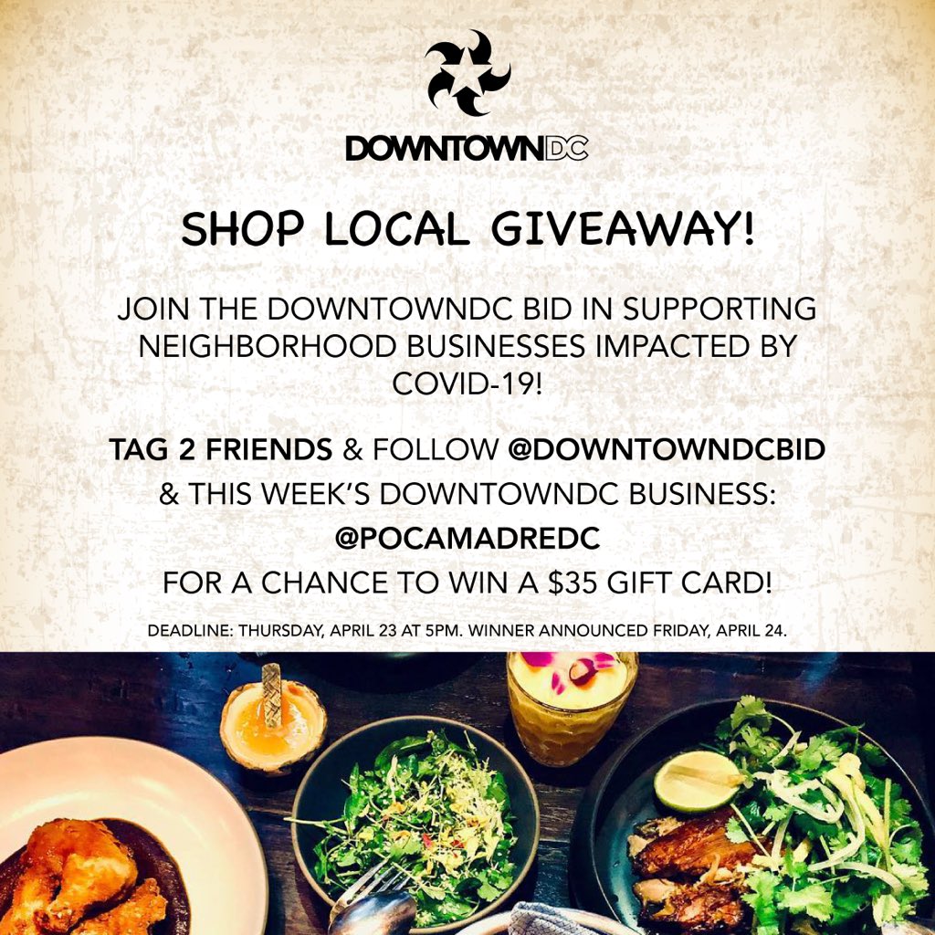 DowntownDCBID's tweet photo. Check out our next DowntownDC shop local GIVEAWAY on IG!
Follow @downtowndcbid & @pocamadredc and tag 2 friends on Instagram for a chance to win a $35 gift card from Poca Madre!
https://t.co/XxoSndnjto
#DowntownDC #supportlocal #shoplocal #localdc #shopsmall https://t.co/SuLmZi1Wxi