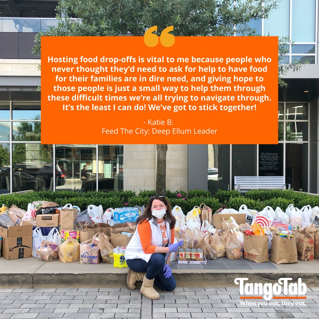 Katie has been helping feed people with TangoTab since 2012. She recognizes that the need for food is hitting an all-time high right now and knows that her community needs her. #FoodIsEssential