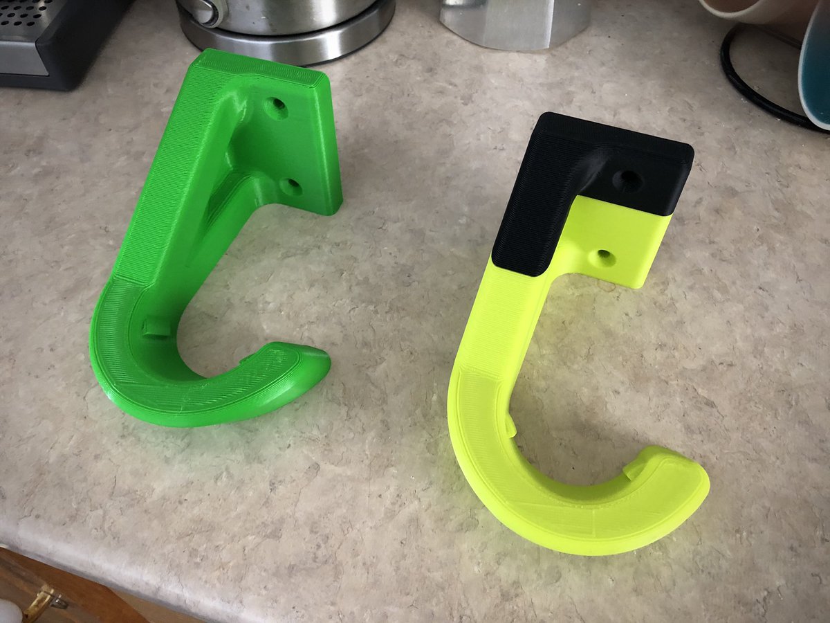 Well <a href="/MrChurchillNL/">Richard Churchill (He/Him) 🏳️‍🌈🏳️‍⚧️</a>, <a href="/Ms_Costigan/">Debbie Costigan</a>, and <a href="/BATTIX84/">Mark Battcock</a> you guys are good guessers! It’s a bike hook! Unfortunately you don’t win a prize or anything... and I would give you a high five but you know... social distancing... Two up, two more to go! #organizing #3DPrinting