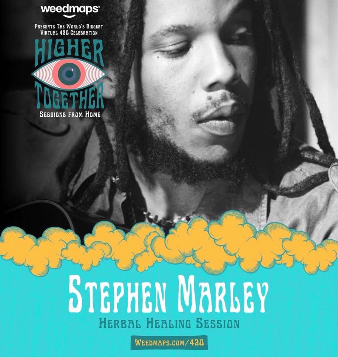 SilverbackMusic's tweet photo. Celebrate 4/20 with @StephenMarley for a live #HerbalHealingSession on @weedmaps  “Higher Together” today 1:27pm PT | 4:27pm ET 💨 💚 👉🏼 https://t.co/UReCcNMRV3
⠀
#stephenmarley #ragga #lionsden  #420 #highertogether #stayhome #weedmaps #silverbackmusic #silverbacklive https://t.co/rbmqRPkoWA