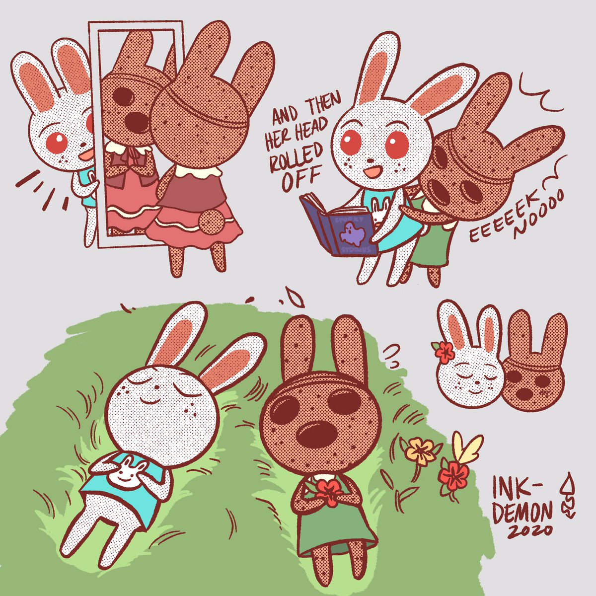 inkdemon20xx's tweet photo. weird bunnies in love #AnimalCrossing #ACNH #Ruby #Coco https://t.co/zpYjrWhcFx