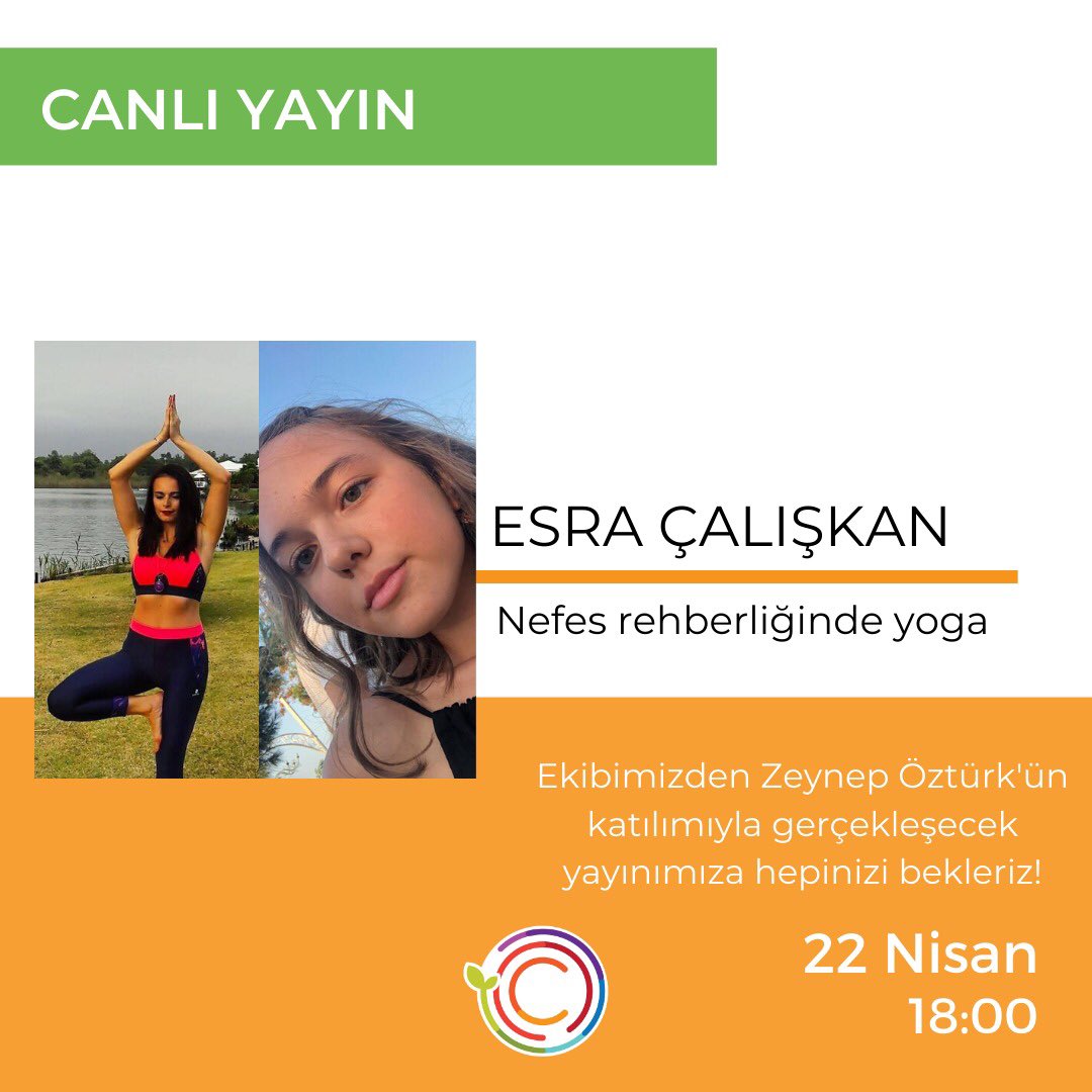 22 Nisan saat 18.00’da Esra Çalışkan ile Instagram canlı yayınında nefes çalışmaları eşliğinde yoga yapıyor olacağız. Ekibimizden Zeynep Öztürk de bu aktiviteye eşlik edecek. Hepinizi bekleriz!
 #canlıyayın #evdekal #StayAtHome
