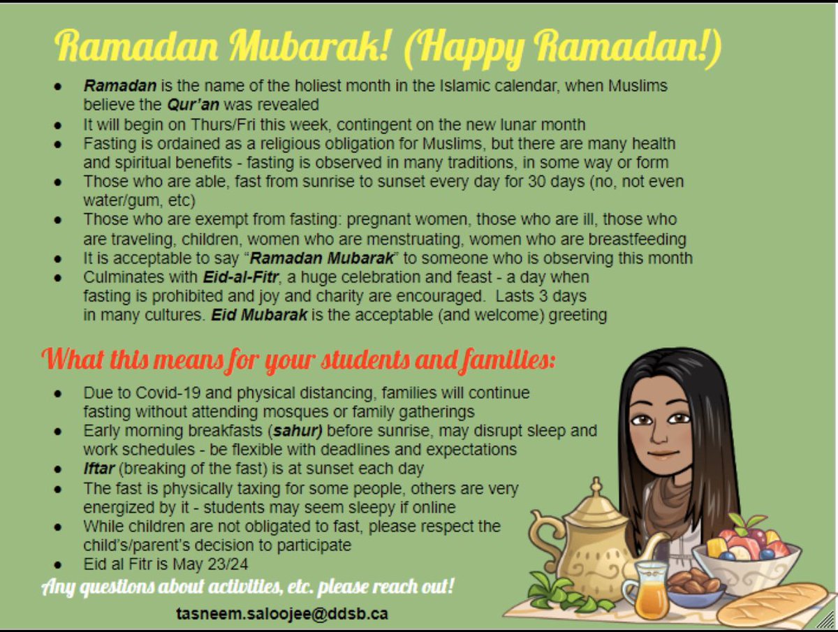 Ramadan Info for teachers. I’m working on link with activities. Please stay tuned. @DDSBSirJohnAMac <a href="/BayviewBears/">Bayview Heights PS</a> <a href="/DDSBKto8/">DDSB K-8 Literacy/Numeracy Team</a> <a href="/equity_DDSB/">Equity_DDSB</a> @DurhamDSB