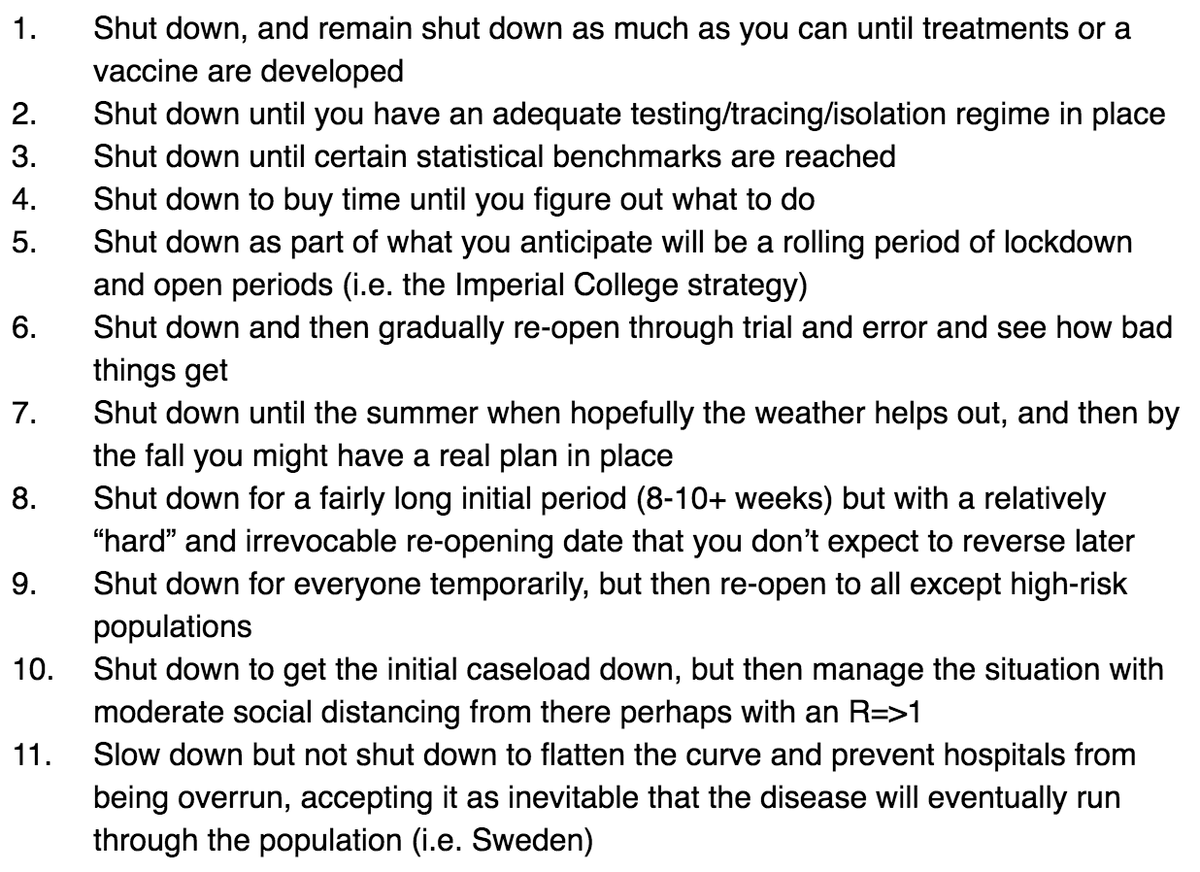 One thing I think is becoming clear: many people agreed about shutting down as an initial step, but they may also have had very different ideas about what happened after that.Here's a list of some of the different "plans"/rationales/expectations that I've heard.