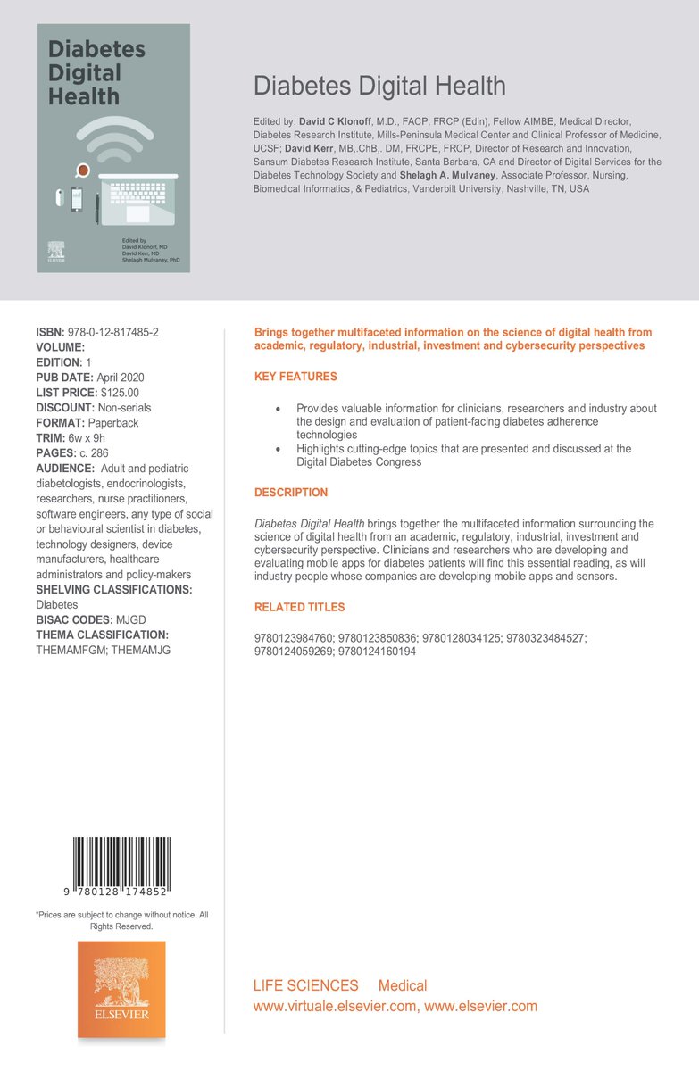 Diabetes Digital Health, which was edited by Drs. David Klonoff, David Kerr, and Shelagh Mulvaney has now been published: elsevier.com/books/diabetes… #diabetes #DigitalHealth #diabetesdigitalhealth