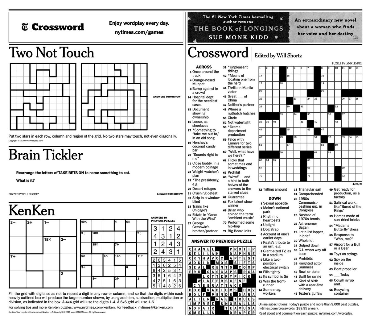 Nytimes Wordplay On Twitter Brain Ticklers By Will Shortz Will Run On Mondays Wednesdays And Fridays Can You Answer This One Rearrange The Letters Of Take Bets On To Name Something To