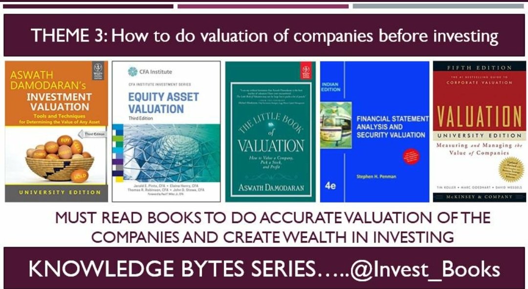 How to do valuation of companies before investing...1. Damodaran:  http://amzn.to/2mtUhnB 2. CFA Valuation:  http://amzn.to/2D61PI0 3. Little Book:  http://amzn.to/2mqyfSt 4. FSA & Valuation:  http://amzn.to/2D6eB9v 5. McKinsey:  http://amzn.to/2D8qiMO 