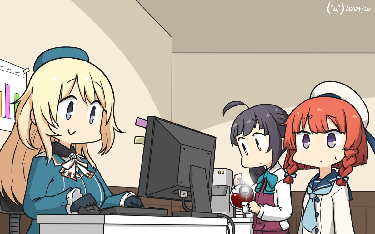 愛宕(艦隊これくしょん) ,択捉(艦隊これくしょん) 「#艦これ版深夜の真剣お絵描き60分一本勝負
#艦これ版真剣お絵描き60分一本勝負」|(公)＠お仕事skeb募集中のイラスト