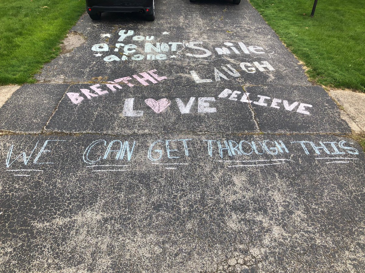 gc_peer's tweet photo. Peer Leaders @BaffordHannah and @PaulusKate are spreading joy and kindness. Join us by chalking positive messages and fun images for all to enjoy! #gccares #gcpeer #FightCovid19 https://t.co/sU9DxTA7zy