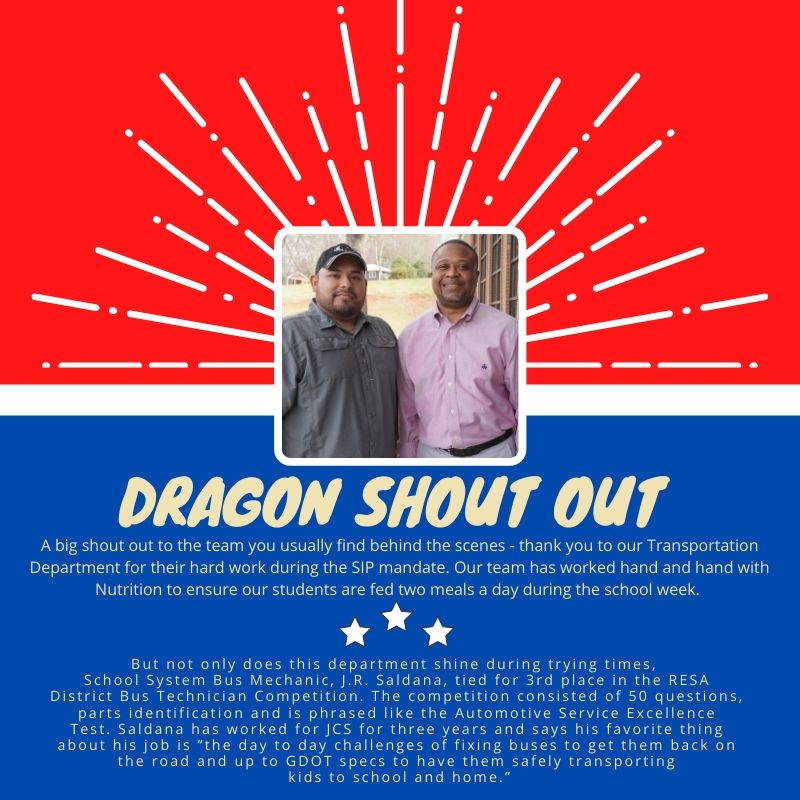 JeffCitySchools's tweet photo. A Big #DragonShoutOut to JCS Transportation! π£ Please remember our Grab & Go Meal Program will operate under the most recent modified schedule through May 21. Be sure to thank our transportation and nutrition teams next time you see them! ππ https://t.co/7RRIujmgrM