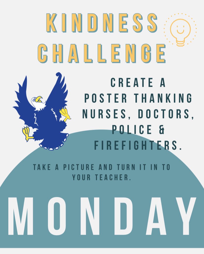 RVElementary's tweet photo. ‼️KINDNESS CHALLENGE‼️ Thank you 🙏🏽 to our frontline employees. 
Post your pics! #RVEagles #wearecrane #DistanceTeaching #distancelearning https://t.co/JiuYpf6QKr
