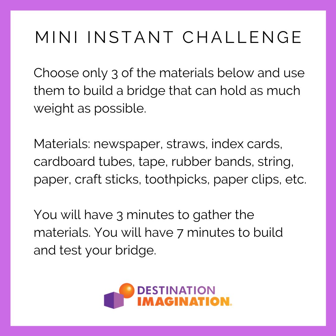 IDODI's tweet photo. Need more STEAM activities for your kids? Try out this week's Mini Instant Challenge! #WeAreDI #InstantChallenge https://t.co/TteVvczPGq