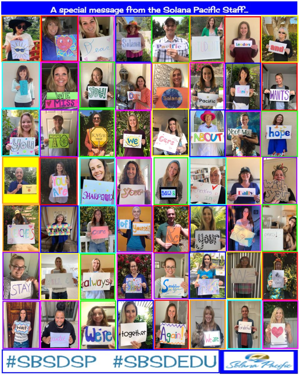 SolanaPacific's tweet image. We miss our Sandpipers! Stay well, sharpen your saws, and check-in daily with your teachers! We can’t wait to be together again! We are grateful for our SP family! #sbsdsp #sbsdedu
