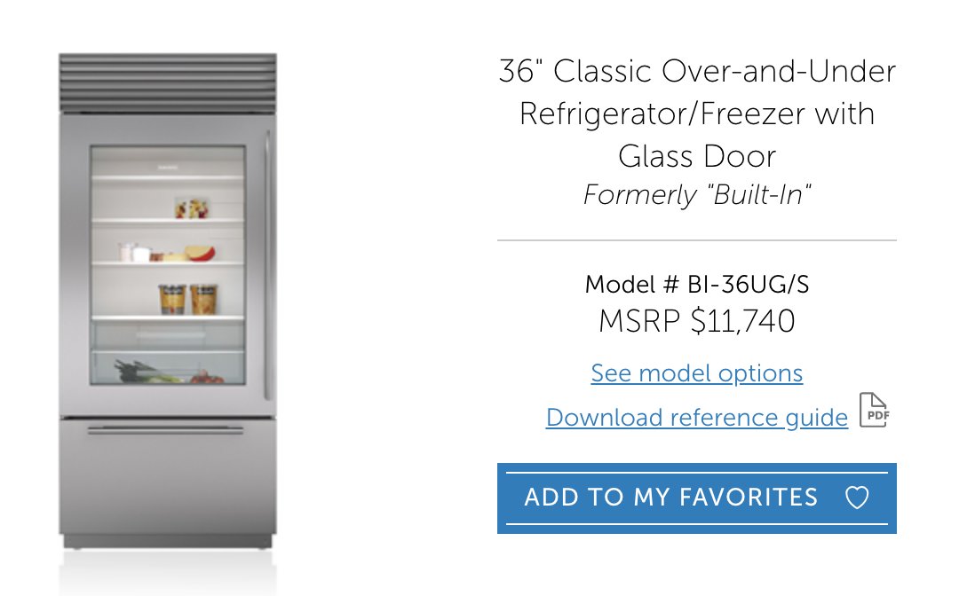 [P] The fridge appears to be Sub-Zero's "36" Classic Over-and-Under Refrigerator/Freezer with Glass Door" model. (Fourth photo is another angle of their kitchen, showing the top grille) MSRP $11,740. 2/  https://www.subzero-wolf.com/sub-zero/full-size-refrigeration/builtin-refrigerators/36-inch-built-in-over-under-glass-door-refrigerator-freezer