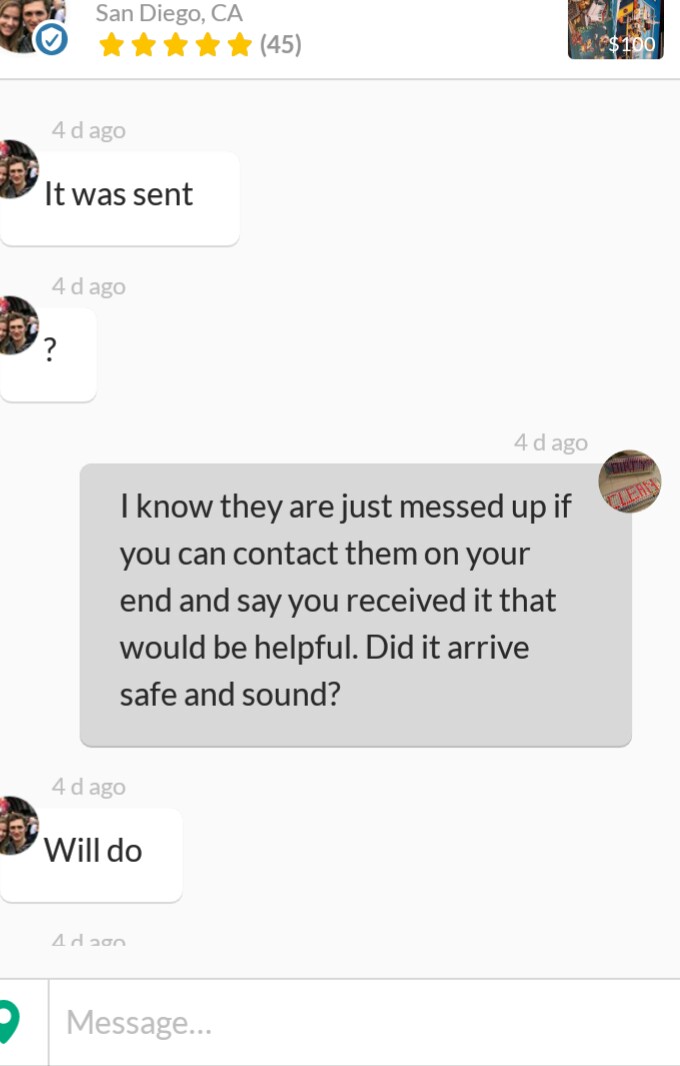 ThePixelGirl's tweet photo. @OfferUpSupport @offerup we're going to take this public thank you but all the emails that you're sending to me are not clear I want this fixed you have the tracking number In the app it's pretty damn clear that they got it and don't understand why you canceled it https://t.co/CSl78NWDz7