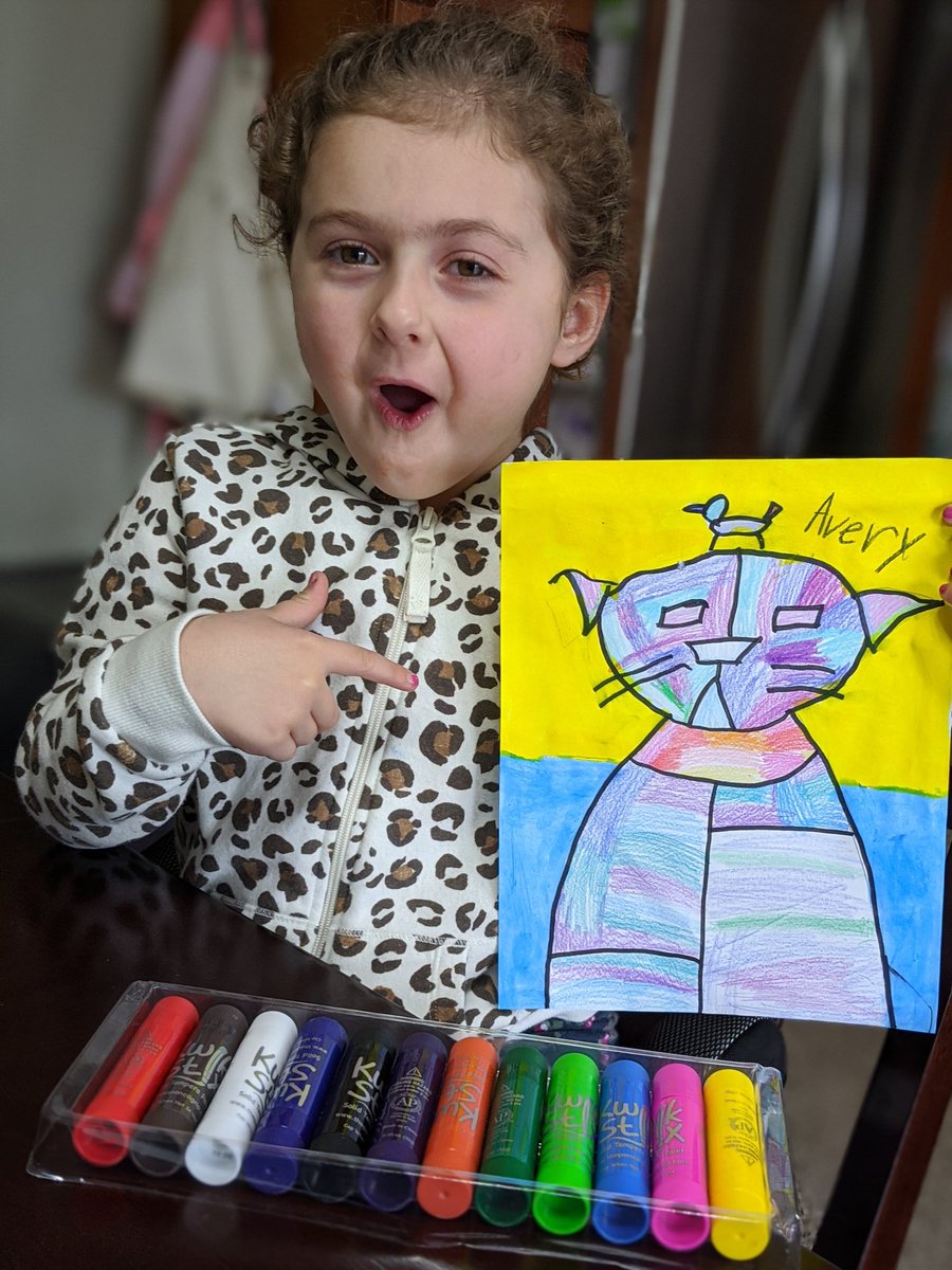 So proud of my girls Paul Klee inspired artwork🎨 💚 She used #kiwistix for the background.  <a href="/PDSD_Pennell/">Pennell Penguins</a>
#penndelcoproud Thanks @MrsGordon_ART for such a fun art lesson.