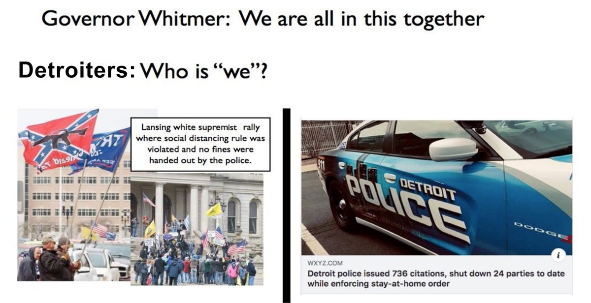 GLBlackFutures's tweet photo. White supremacists were allowed to throw a tantrum in Lansing the other day but Black people just living their lives are getting fined and arrested for existing while Black. But sure, we’re all in this together 😒 #StopWatchingUs #BlackOutGreenLight https://t.co/BKnFkCzSYH