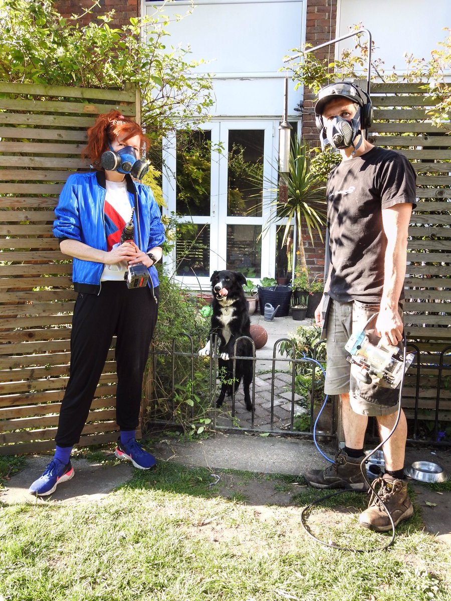Social distancing seemed like a good time for DIY but now we’re just thankful for the face masks. And Marj the dog is loving  @h_phillipson and Jake being home all day.  #LoveInATimeOfIsolation   #LoveInATimeOfCorona   #DoorstepPortraits   #IsolationPortraits https://www.instagram.com/p/B_NkCwI...