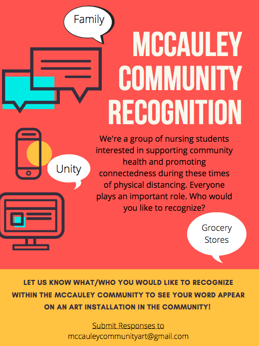 Scott_McKeen's tweet photo. Hey #yeg, nursing students at @MacEwanU want to celebrate community wellness and connection through art. Please submit people, occupations or words you'd like to see on this installation by Tuesday April 21st. The installation is scheduled for Thursday at the McCauley ice rink. https://t.co/DU7A91Q9Vd