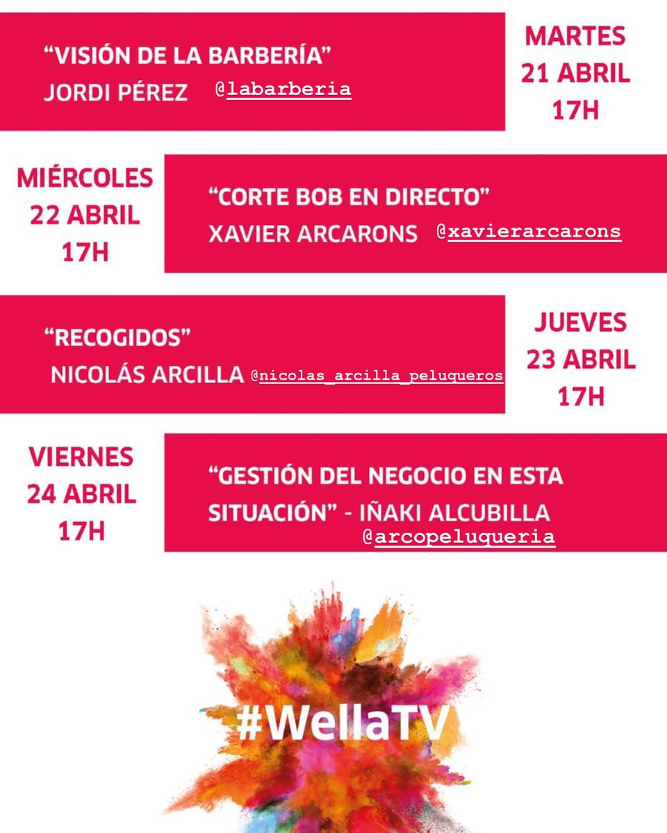 Agenda #WellaTV para la semana 😉👍

#WellaProEs
#wellafamily
#revistapeluquerias 
#revistapeluqueriashome