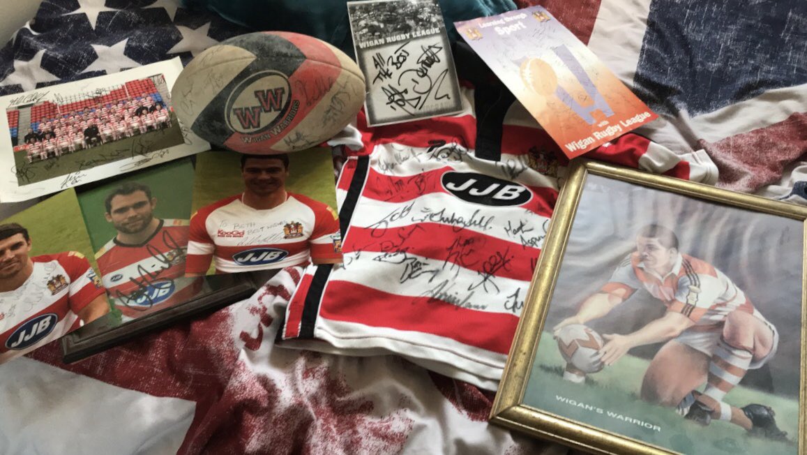 Day 2 of self isolation and I’m bored as sin😂🤦‍♀️ so I decided to dig out all my Wigan signed Merchandise 🍒⚪️ <a href="/WiganWarriorsRL/">Wigan Warriors 🍒⚪️</a>