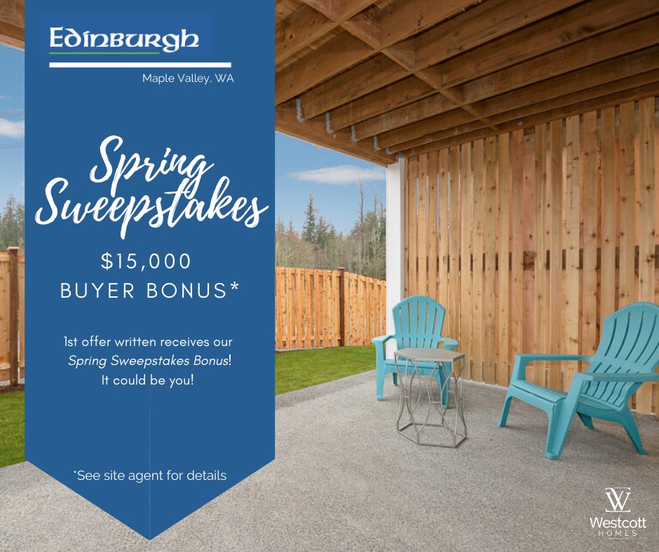 WestcottHomes's tweet photo. It's the Spring Sweepstakes! Reach out today to earn your $15,000 buyer credit. 

https://t.co/WzWI18OZgv https://t.co/mBbgFeajHx