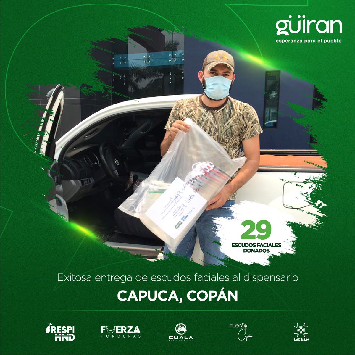 guiranhn's tweet photo. En el dispensario de #Capuca, #Copán seguimos nuestra labor de entrega de escudos faciales a médicos, enfermeras y personal auxiliar de salud. #TodosSomosGuiran #Honduras @Respihnd @guiranhn https://t.co/MCOEuayAam