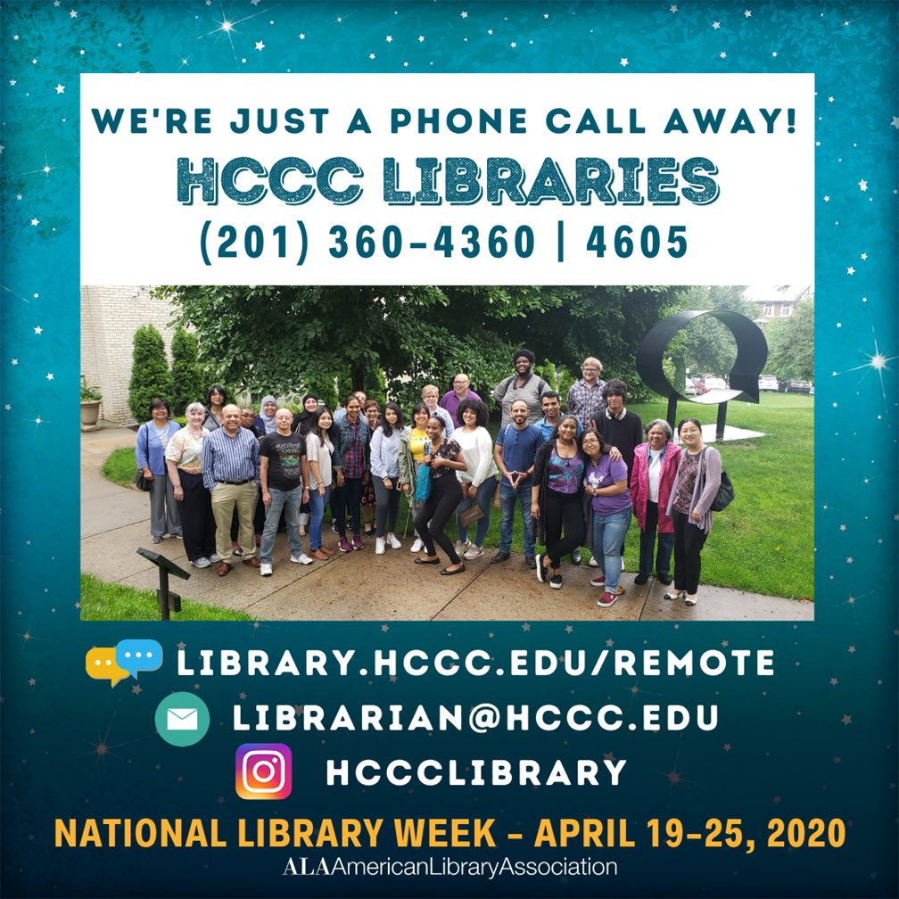 HudsonCCC's tweet photo. It’s National Library Week! HCCC Libraries are just a phone call away #HCCCIsHereForYou #HCCCSpring2020 #HCCCLibraries https://t.co/GLlIrBMBnA