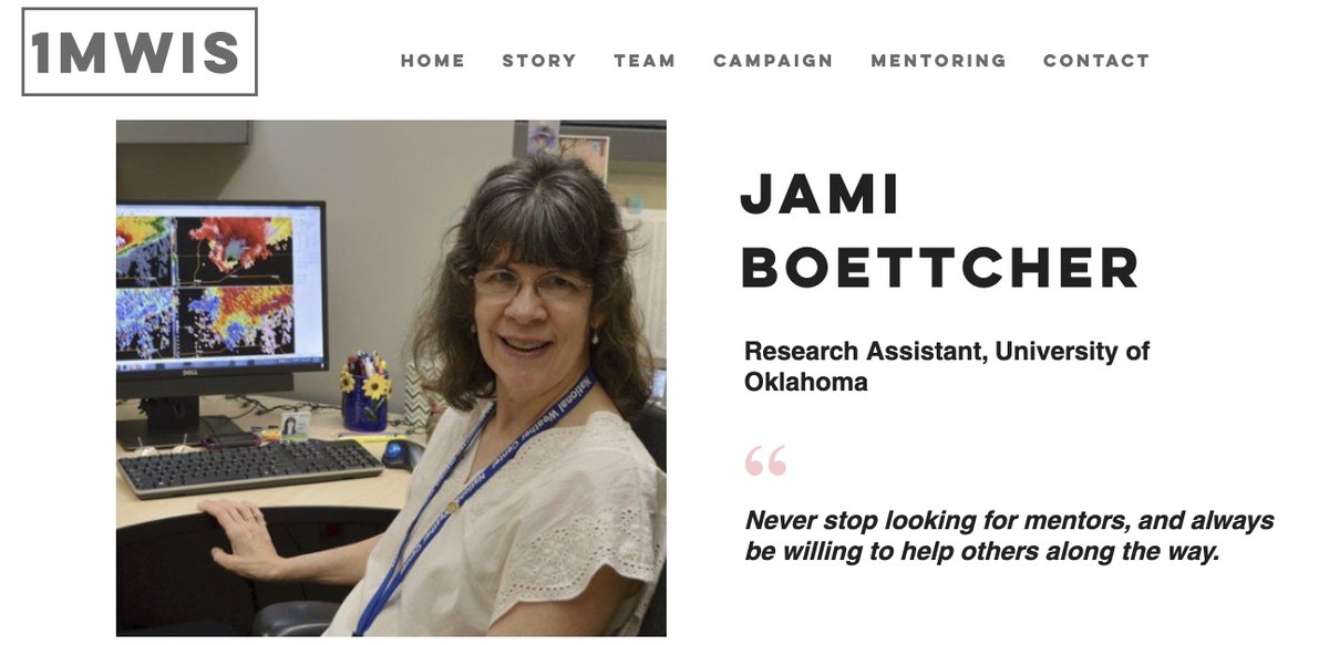 THREAD 13/51Say hi to Jami Boettcher -a weather radar meteorologist guiding research to make it relevant to National Weather Service meteorologists. She advises us to always be on the lookout for mentors & pay it forward. We agree!Ft & thx  @JBoettcher  http://www.1mwis.com/profiles/jami-boettcher