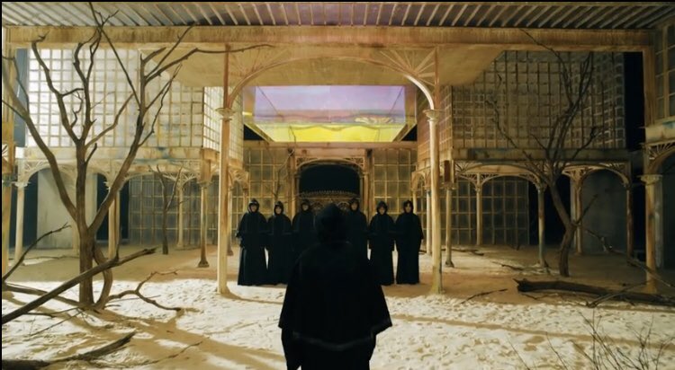 1st pic is Young Forever where the friends are together. The last two pics are from Fake Love. Things are a bit different. For one thing, it looks like they joined a cult. They do this in more videos and idk why.