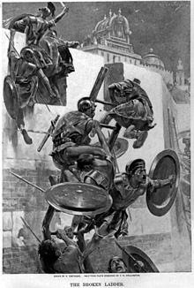 During the siege of the capital city of Mallavas, Alexander was seriously wounded by an arrow and was only saved by his bodyguard named Leonnatus, who protected him with the sacred shield of Troy.Images of Alexander fighting at the Mallavas citadel.