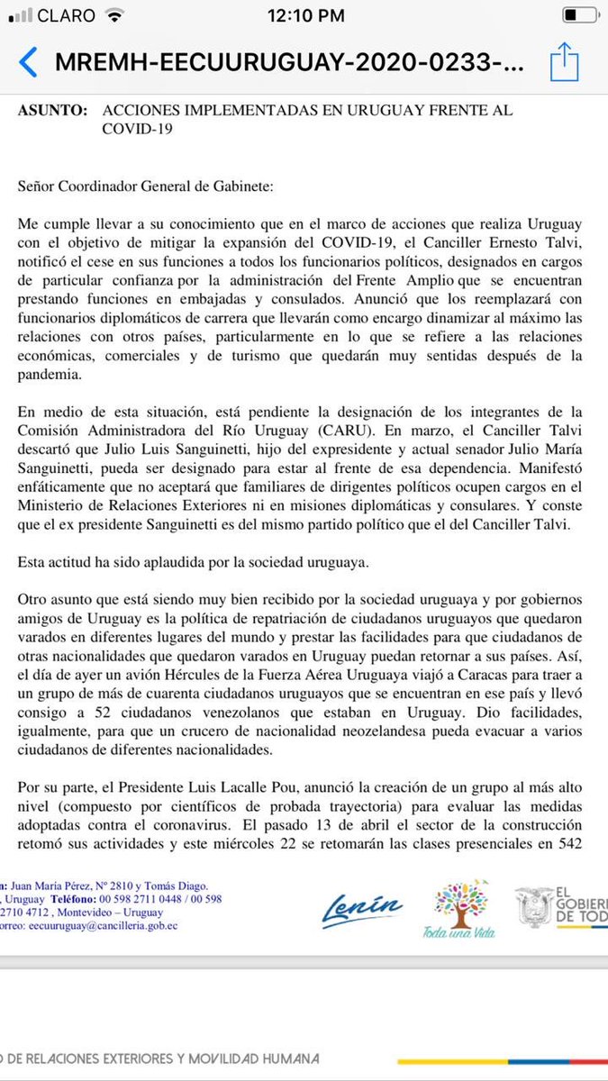 brisipin's tweet photo. Ejemplo a seguir: #Uruguay CESA a todos los funcionarios diplomáticos de la “CUOTA POLÍTICA”, solo se necesitan los funcionarios de carrera, no a enchufados vividores. #AFESE se pronuncia👇Basta de mantener inútiles prescindibles. @Lenin @ottosonnenh #FueraMantenidosGob 🇪🇨❤️ https://t.co/F7uWtHmRKc