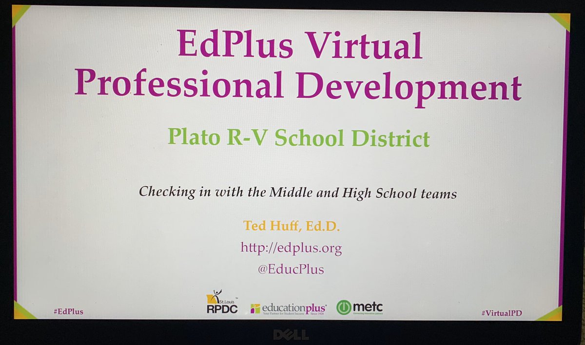 TedHiff's tweet photo. Best way to start the week, getting to chat with the @platorv middle and high school staff! @SteinbrinkLaura @daltonquick @EricaCrews20 @StLouisRPDC @EducPlus #VirtualPD #educplus https://t.co/OR9IGt262x
