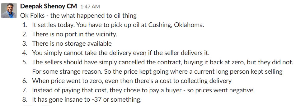 I explained, in the  @capitalmind_in Premium Slack: There is no storage available, and no port for someone to send a ship over. So delivery today = simply not possible.