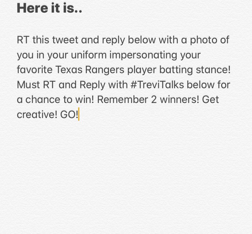 HipHipJose5's tweet photo. #TreviTalks @Rangers #TogetherWe check previous post for any questions about details! https://t.co/hOEqFWEkk7