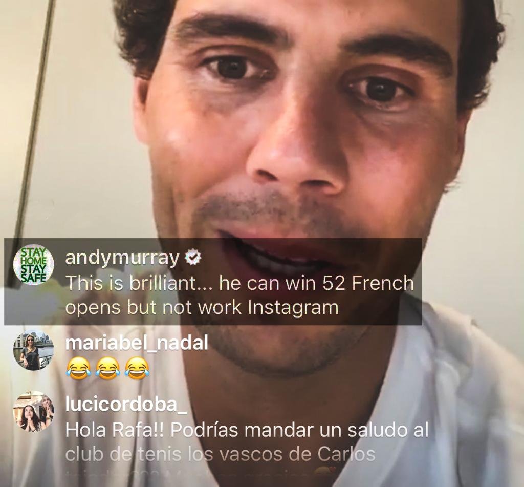 Rafa Nadal wanted to add Roger Federer to his Instagram Live but couldn't get it working. This comment from <a href="/andy_murray/">Andy Murray</a> is quality 😂