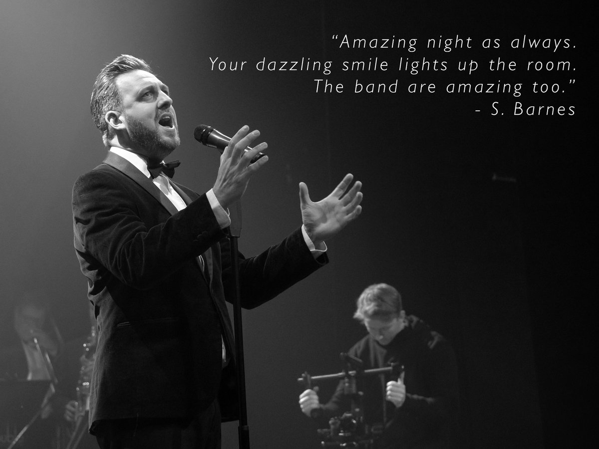 ultimatebuble's tweet photo. “Amazing night as always. Your dazzling smile lights up the room. The band are amazing too.”
 - S. Barnes

#ultimatebuble #michaelbubletribute #getyourbubleon #michaelbuble #buble #concert #band #singer #theatre #tour #blackandwhite https://t.co/QDEanKULbm