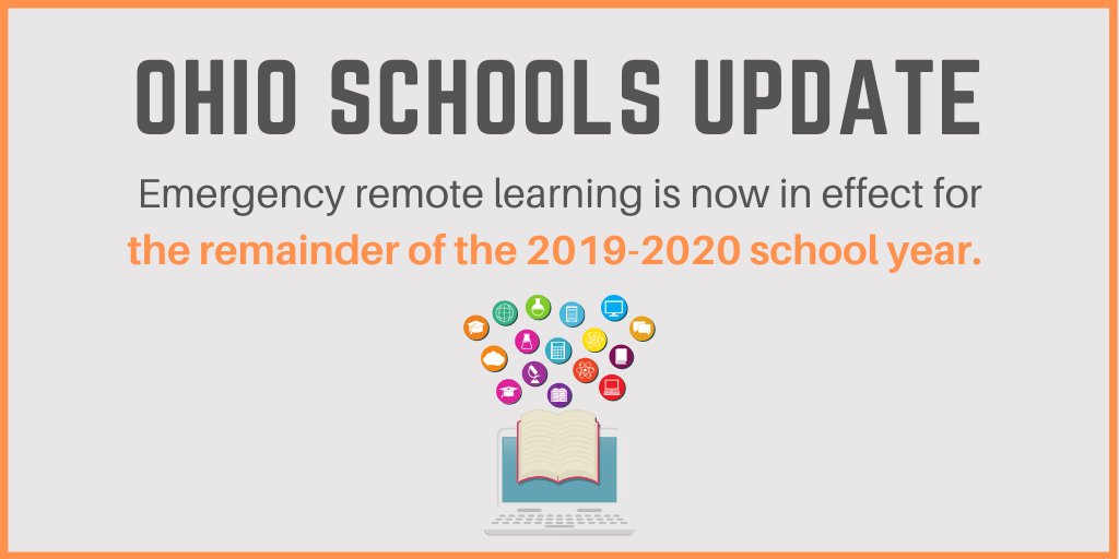 Per Governor Mike DeWine’s announcement this afternoon, Ohio schools will continue with emergency remote learning for the remainder of the academic year due to COVID-19. Thank you for your hard work and support! We're in this together. #HearUsRoar #InThisTogetherOhio