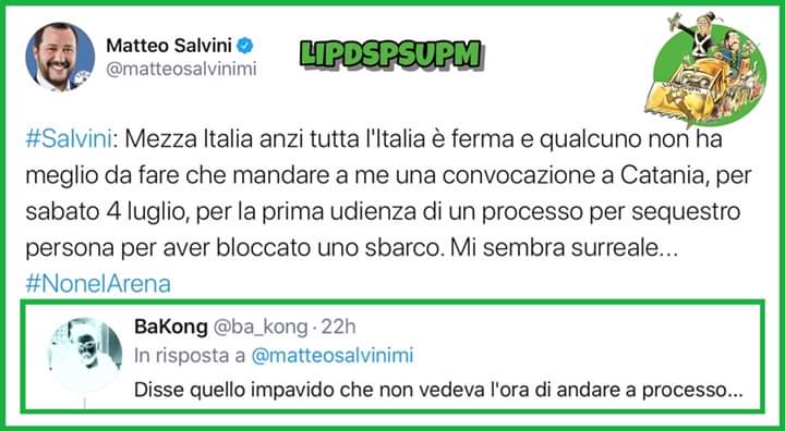 LIPDSAPSUPM's tweet photo. Processatemi.
Con calma, però.
#Salvini #NonelArena
@ba_kong https://t.co/ybR8lePiqu