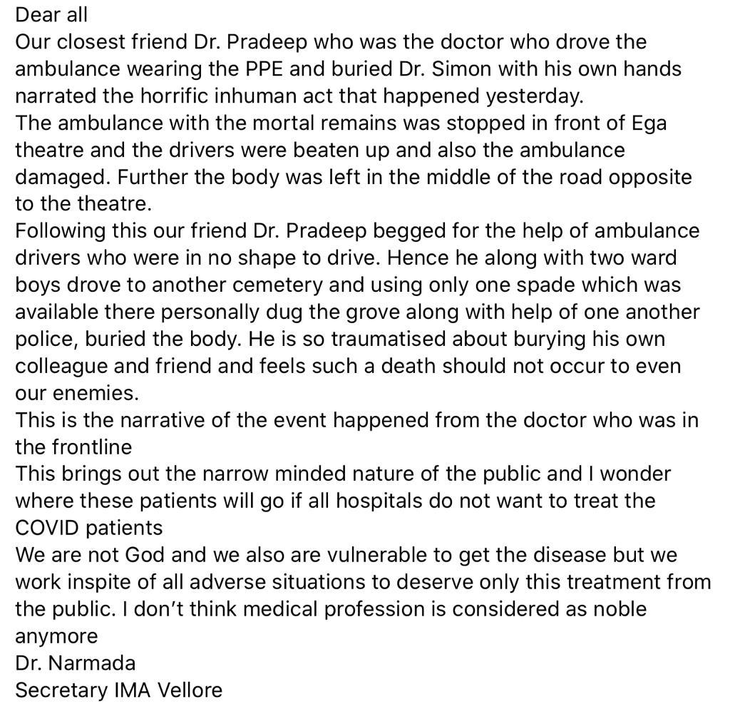 dr_wabberquack's tweet photo. Doctors in India are being abused, thrown out of their houses, ostracized and now not even allowed to rest in peace. Yet they get up and fight this disease and protect these strangers and govt continues to do nothing about it. #Covid_19india #doctorsunderattack #RIPdrSimon https://t.co/sz47V0z2o5