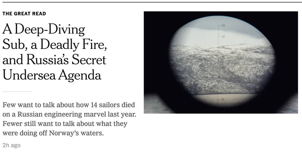 It has been an honor working with <a href="/jamesglanz/">James Glanz</a>, reporter on the international desk of <a href="/nytimes/">The New York Times</a>, on this in-depth story about the terrifying fire on board Russia's most secret #submarine, the #Losharik. Read and share:  nytimes.com/2020/04/20/wor…
